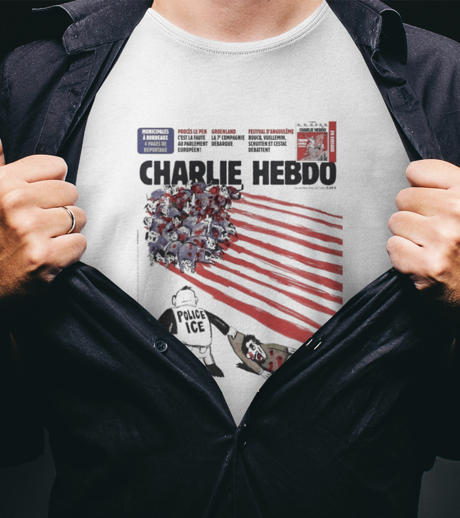 Charlie Hebdo ICE Officer With Flag And Migrant Scene T-Shirt