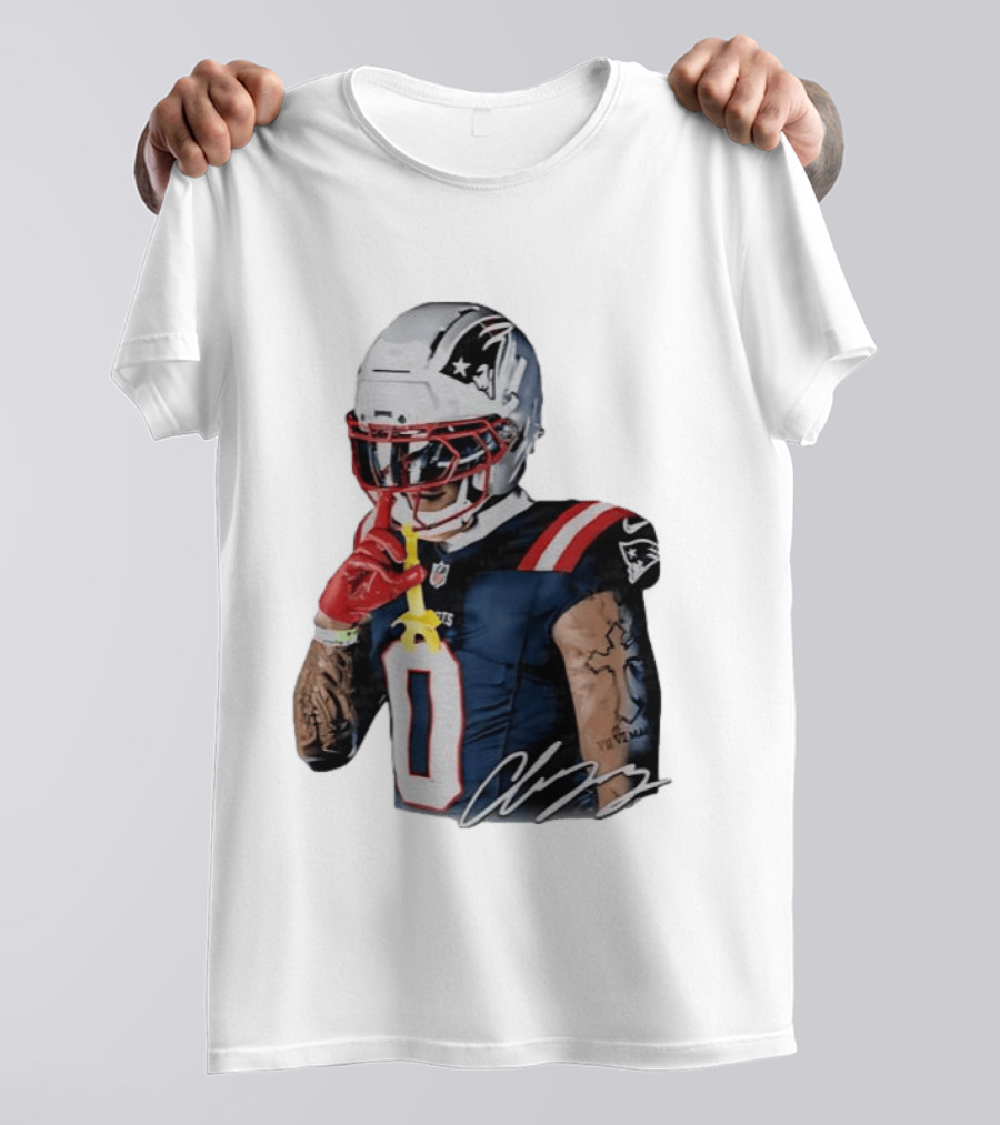 Christian Gonzalez Patriots Number Zero Shh Gesture Helmet Tattoo Football T-Shirt