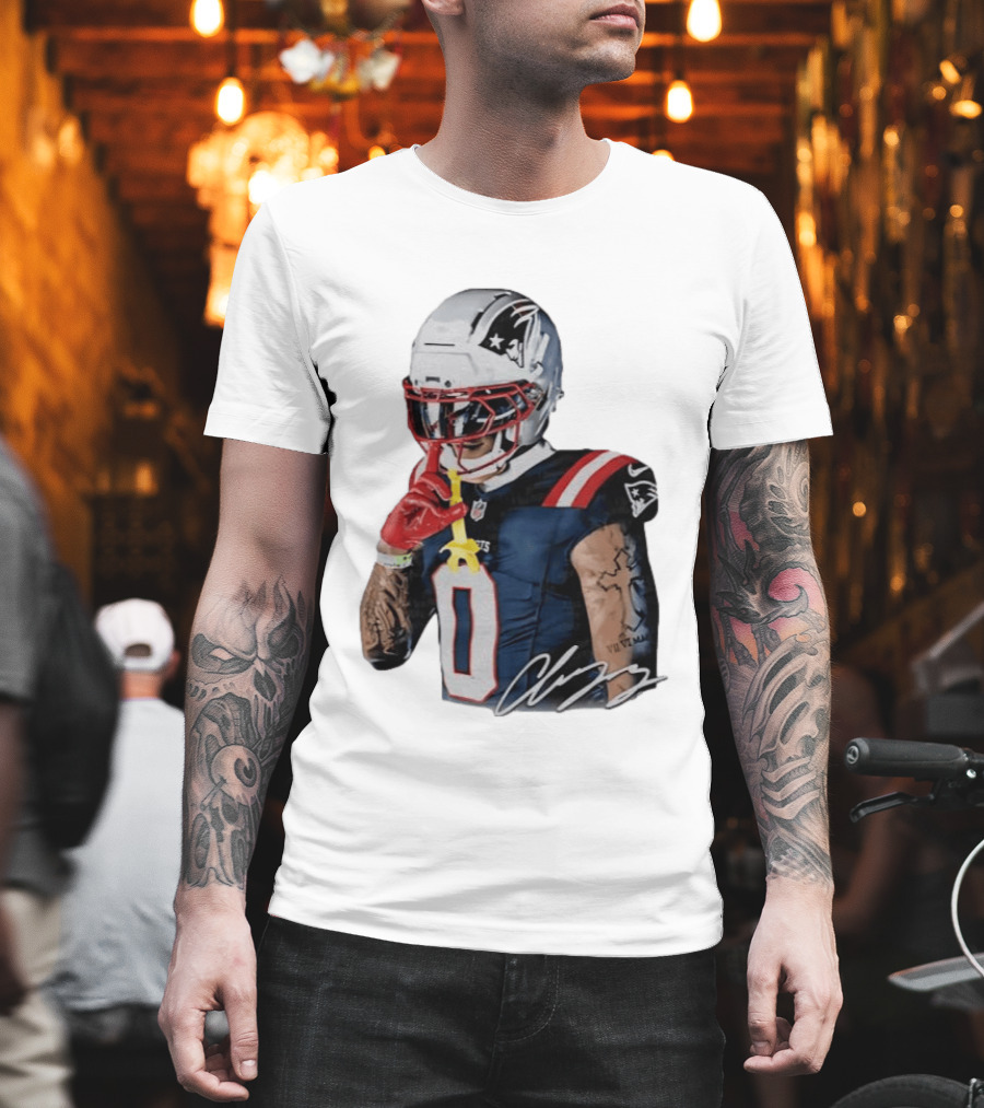 Christian Gonzalez Patriots Number Zero Shh Gesture Helmet Tattoo Football T-Shirt