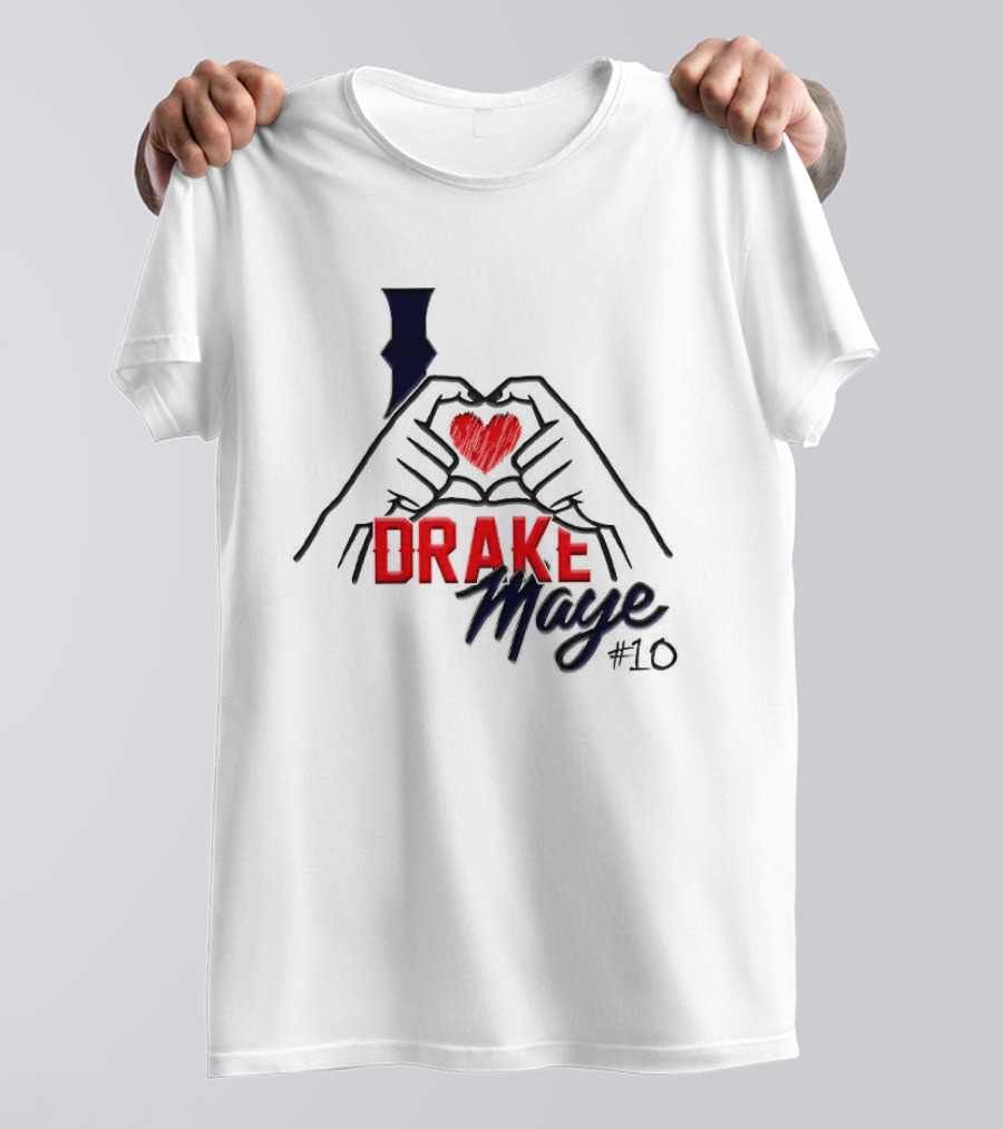 I Love Drake Maye #10 Heart Hands New England Patriots T-Shirt