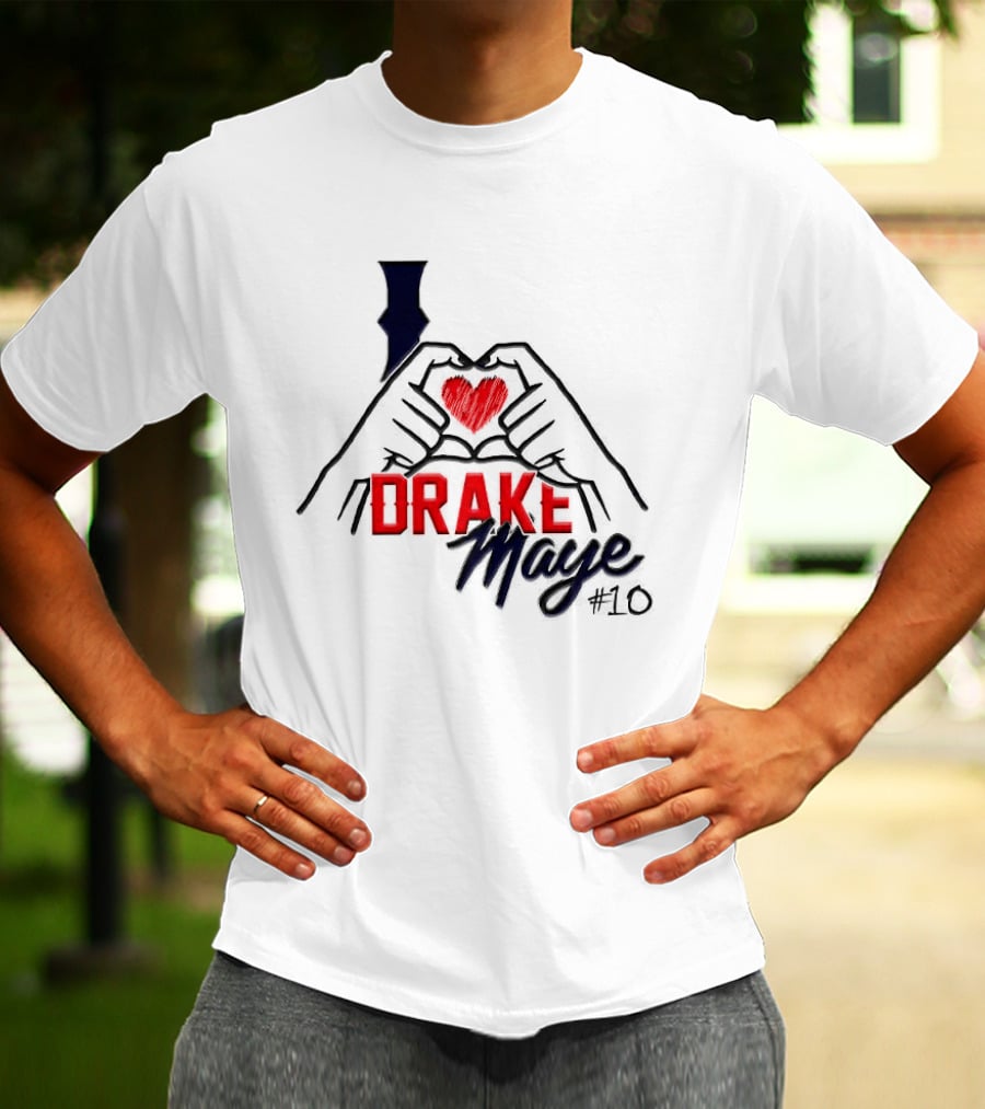 I Love Drake Maye #10 Heart Hands New England Patriots T-Shirt