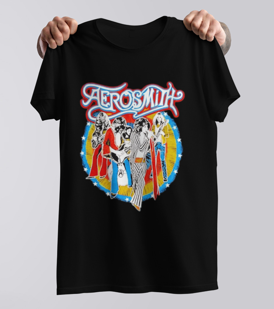 Aerosmith Vintage Band Members Illustration With Stars And Sunburst T-Shirt