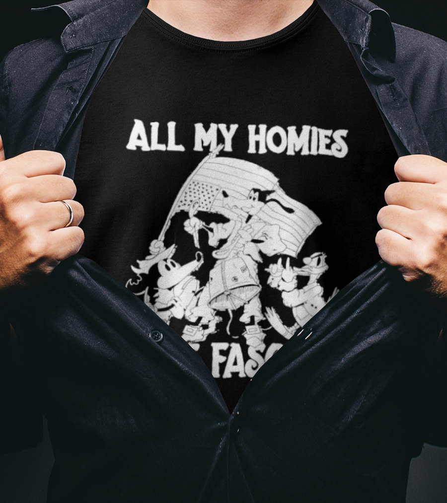 All My Homies Hate Fascists Disney Characters With Flag T-Shirt