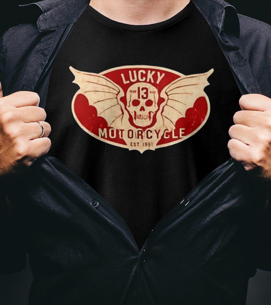 Lucky 13 Motorcycle Winged Skull Est 1991 T-Shirt
