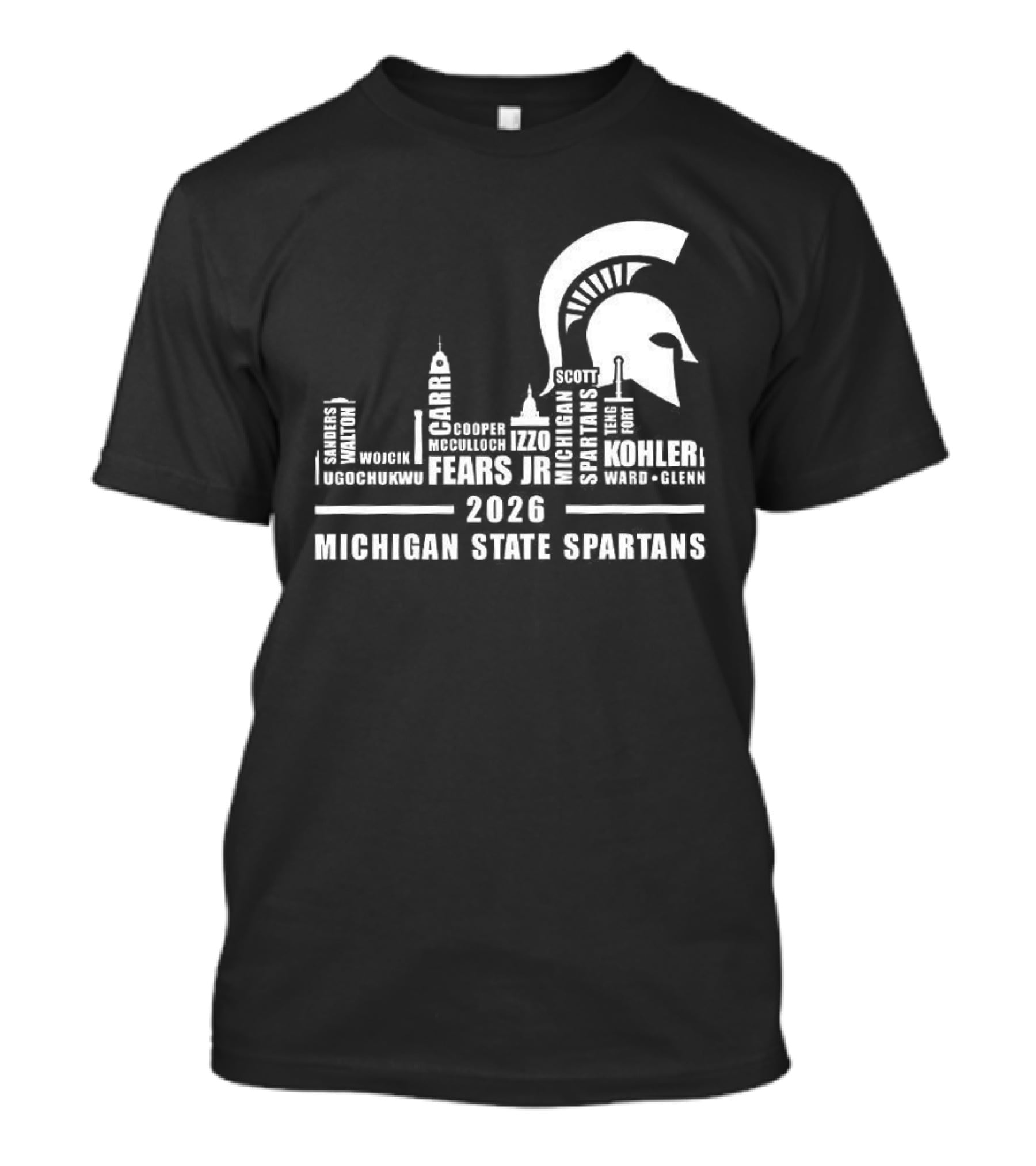 Michigan State Spartans 2026 City Skyline Buildings And Helmet T-Shirt