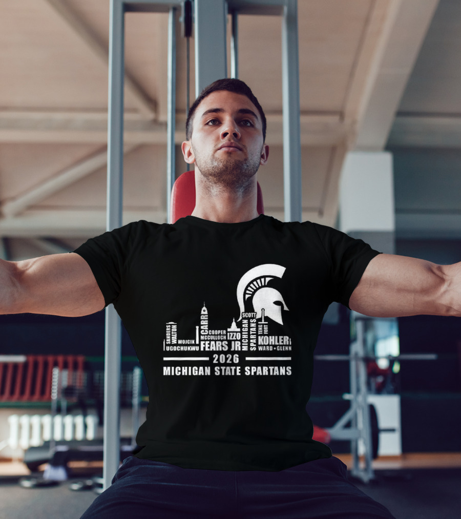Michigan State Spartans 2026 City Skyline Buildings And Helmet T-Shirt