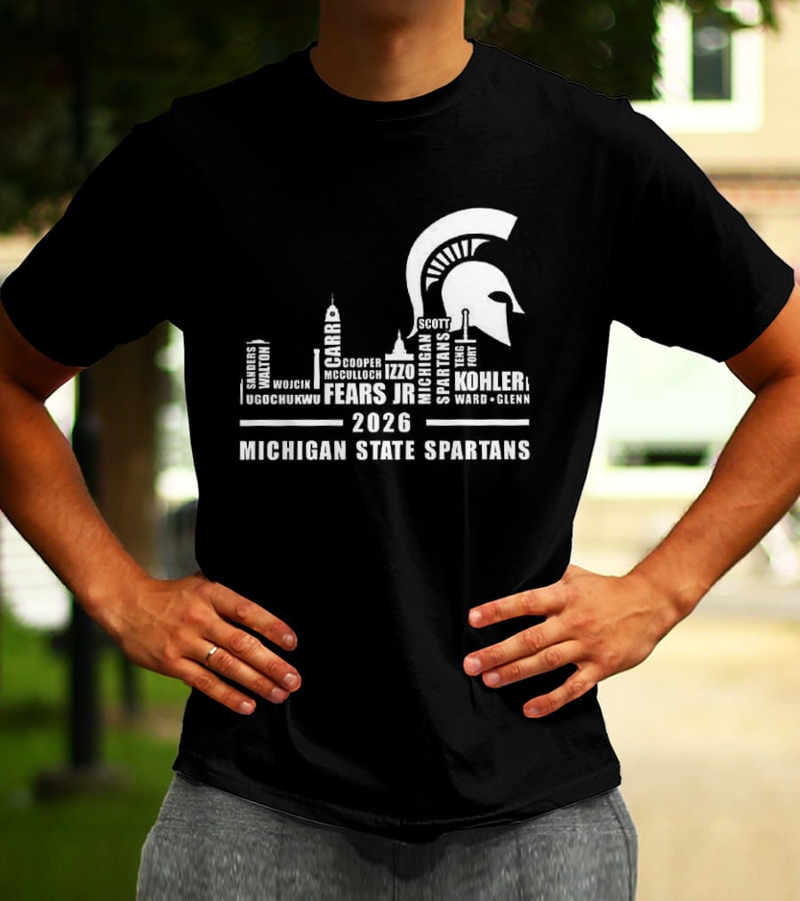 Michigan State Spartans 2026 City Skyline Buildings And Helmet T-Shirt