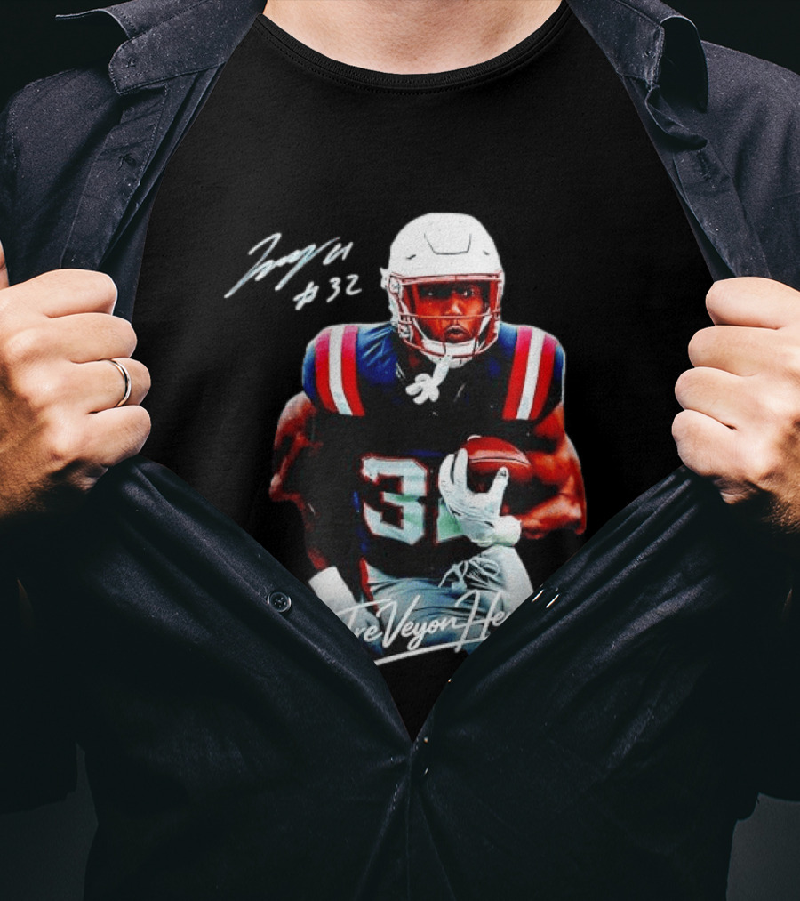 TreVeyon Henderson Autograph Edition New England Patriots 32 Football T-Shirt