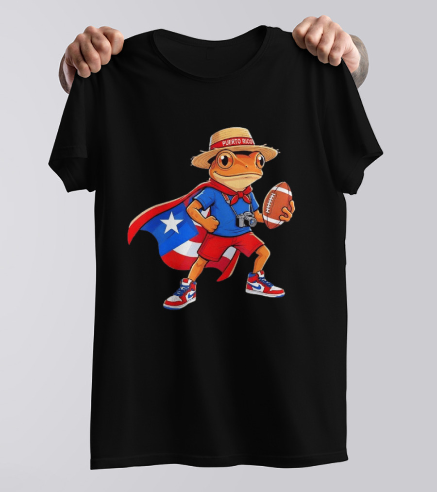 Coqui Frog Puerto Rico Flag Boricua Football Puerto Rican Heritage T-Shirt