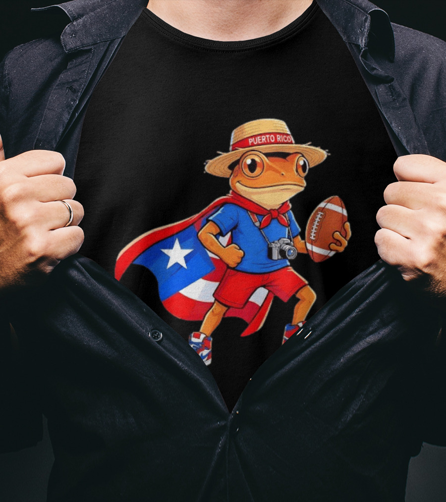 Coqui Frog Puerto Rico Flag Boricua Football Puerto Rican Heritage T-Shirt