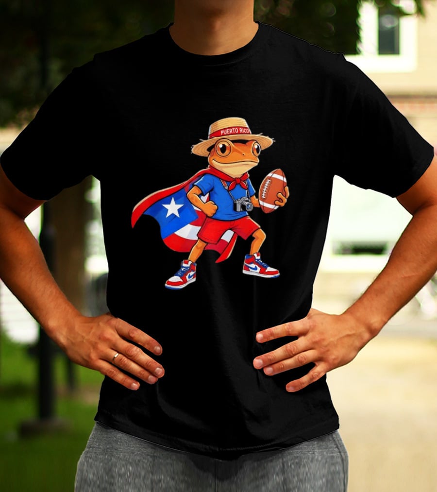 Coqui Frog Puerto Rico Flag Boricua Football Puerto Rican Heritage T-Shirt