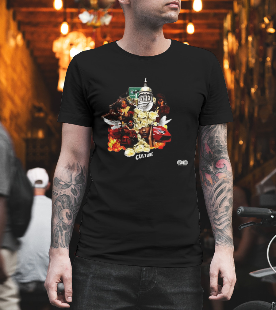 Culture Album Atlanta Hip Hop Imagery With Roses And Flames T-Shirt