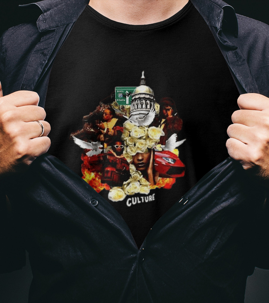 Culture Album Atlanta Hip Hop Imagery With Roses And Flames T-Shirt