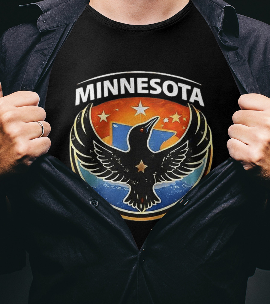 Minnesota Rebel Alliance Star Emblem Black Bird And Starry Shield T-Shirt