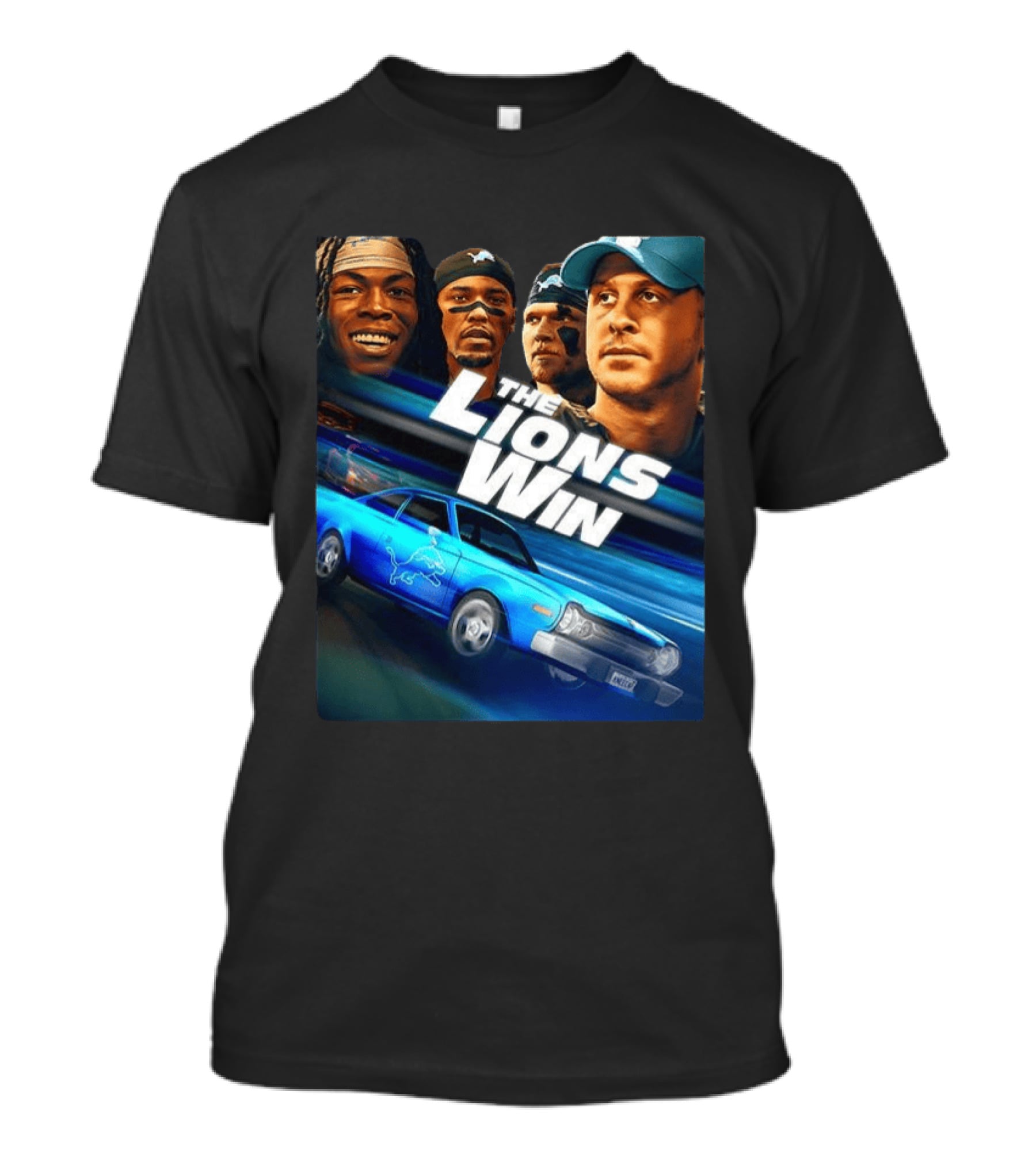 Detroit Lions The Lions Win Blue Car Football Players T-Shirt
