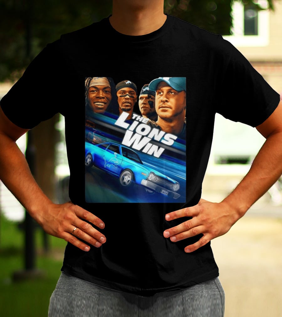 Detroit Lions The Lions Win Blue Car Football Players T-Shirt