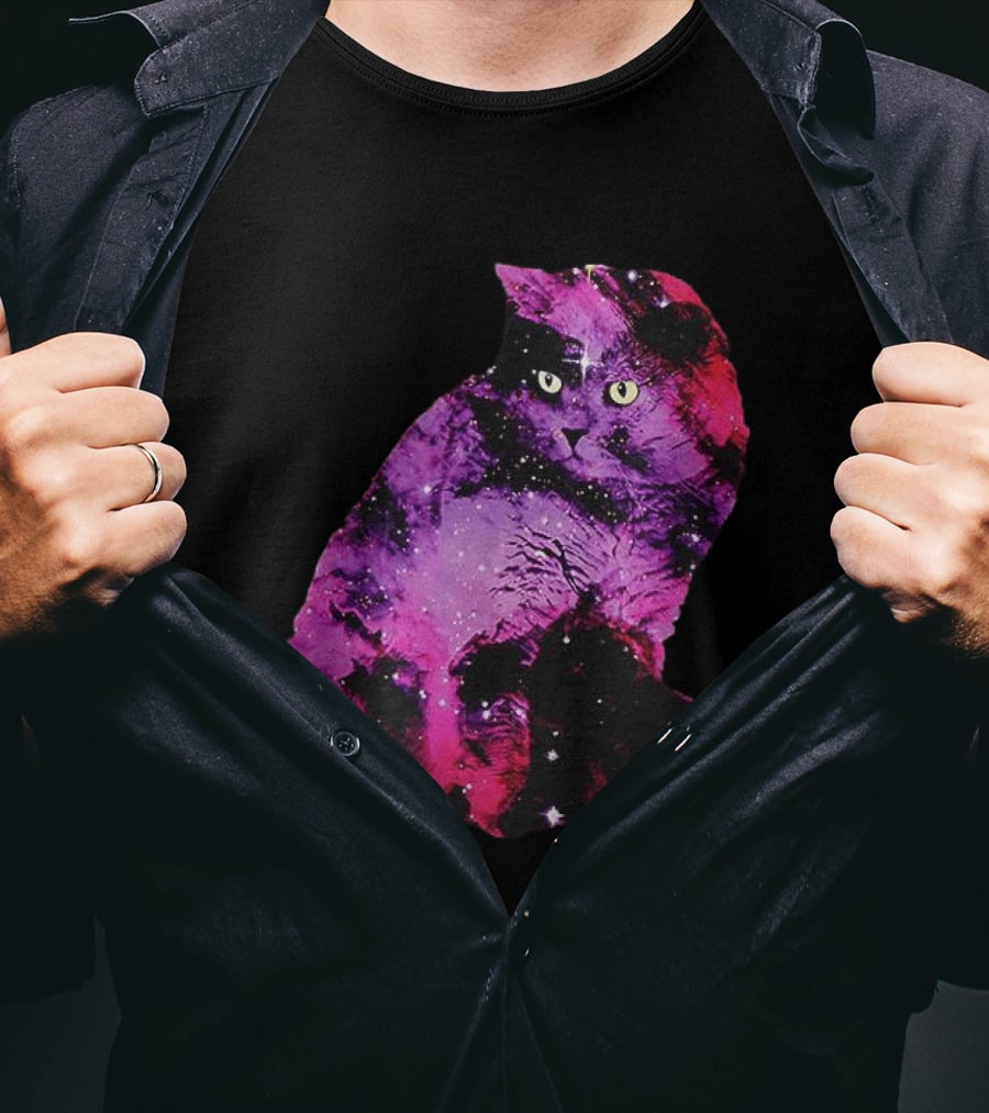 Galaxy Cat Joey Rooney Purple Nebula Cosmic T-Shirt
