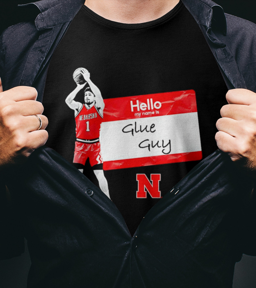 Sam Hoiberg Nebraska Cornhuskers Hello My Name Is Glue Guy T-Shirt