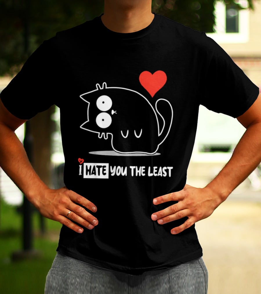 I Hate You The Least Black Cat Cartoon Red Heart Humor T-Shirt