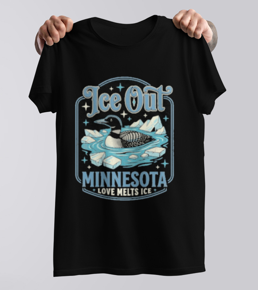 Loon Ice Out Minnesota Love Melts ICE Lake Water Bird T-Shirt