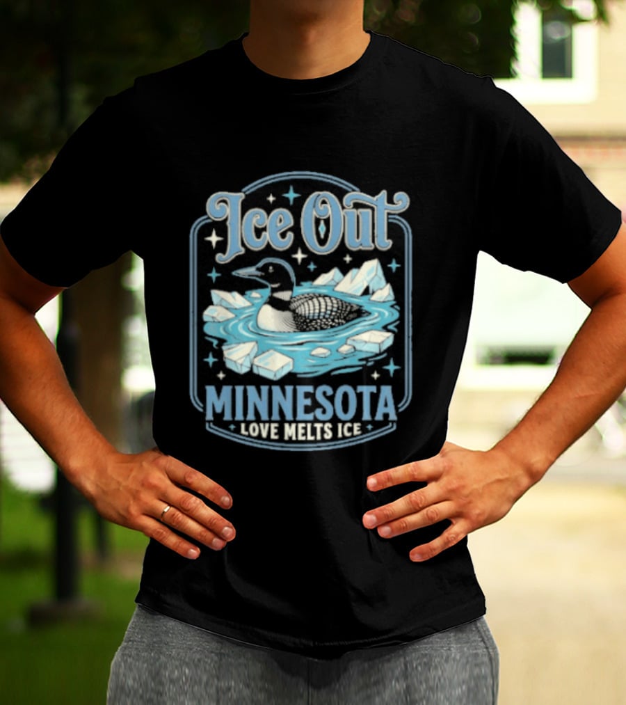 Loon Ice Out Minnesota Love Melts ICE Lake Water Bird T-Shirt