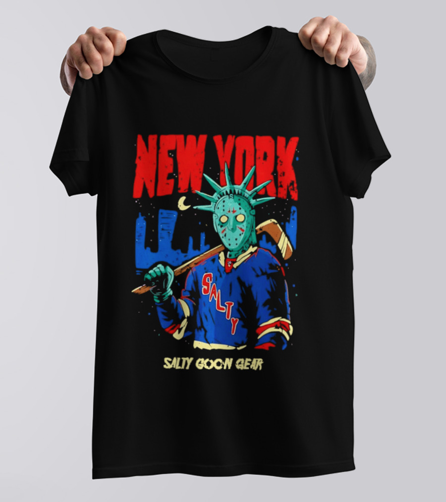 New York Salty Goon Liberty Mask Hockey Player Salty Goon Gear T-Shirt