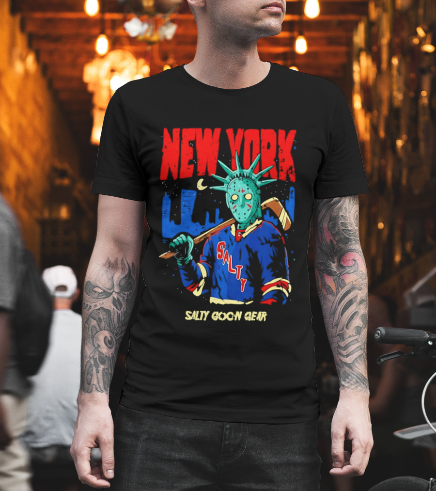 New York Salty Goon Liberty Mask Hockey Player Salty Goon Gear T-Shirt