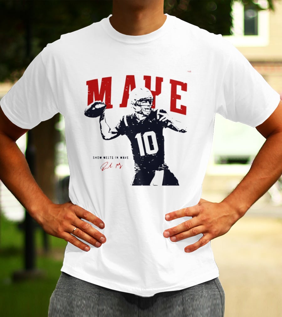 Drake Maye 10 New England Patriots Snow Melts In Wave T-Shirt