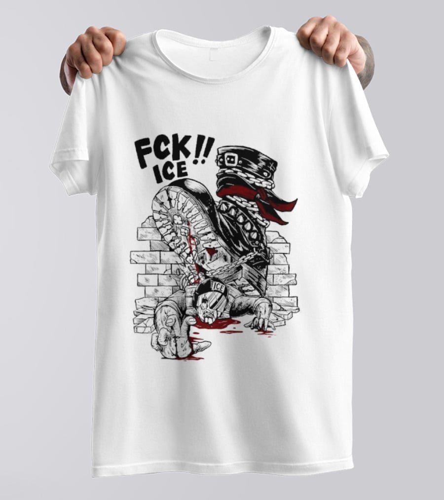 Fck ICE Text With Ice Boot And Bricks T-Shirt