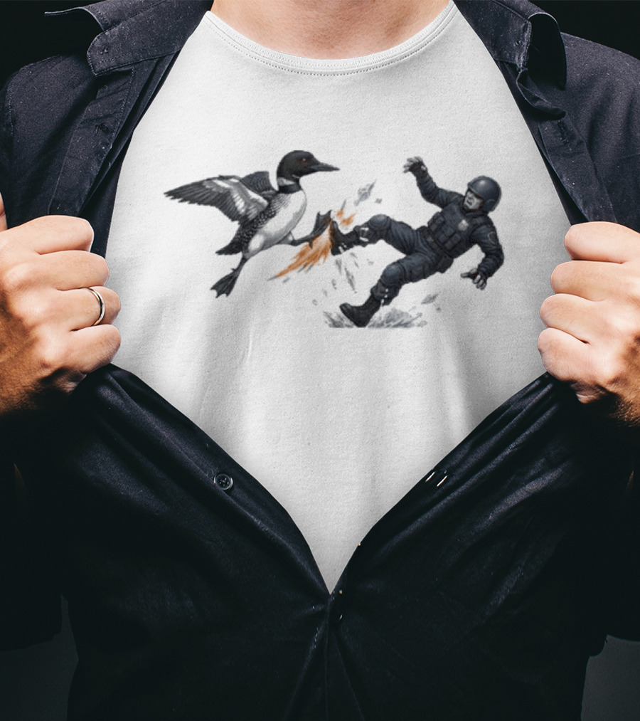 Minnesota Loon Vs ICE Wild Encounter Action Scene T-Shirt