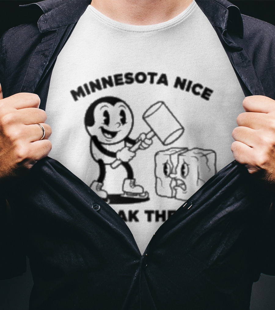 Minnesota Nice Break The Ice Cartoon Character With Hammer And Ice Block T-Shirt