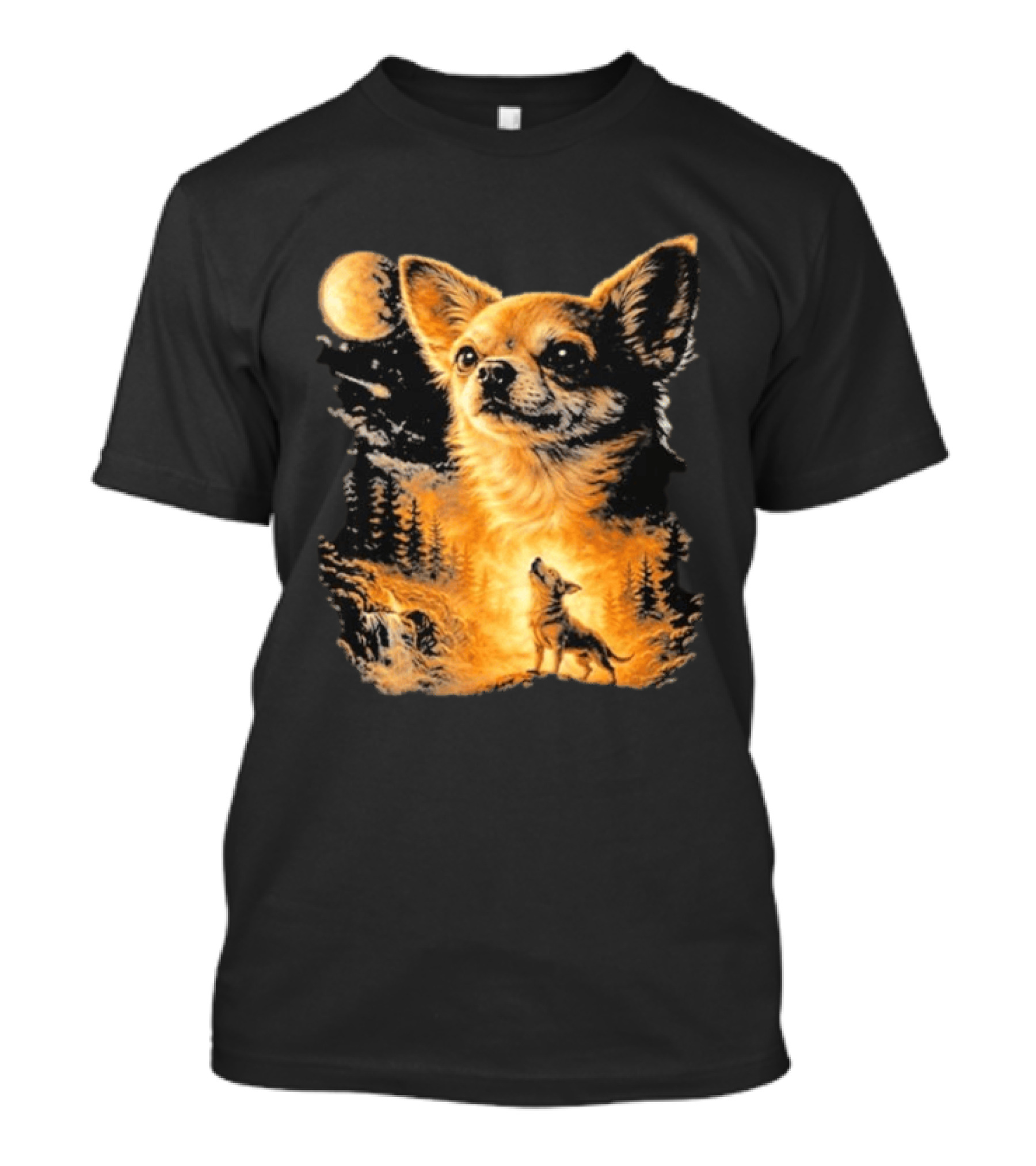 Chihuahua Wolf Moon Forest Scene T-Shirt
