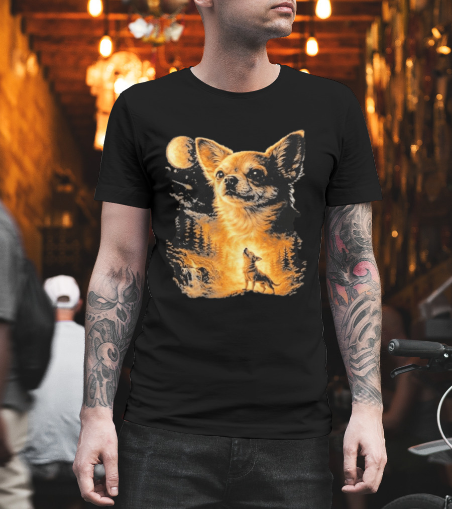 Chihuahua Wolf Moon Forest Scene T-Shirt