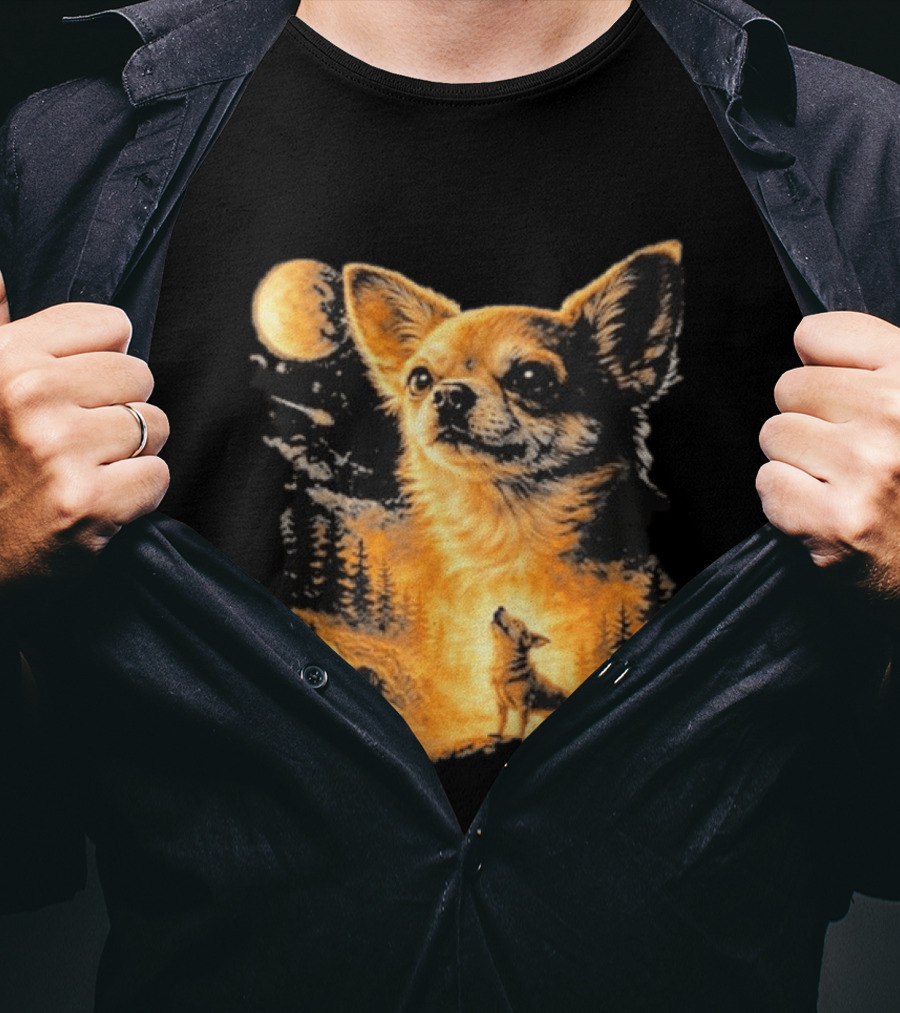 Chihuahua Wolf Moon Forest Scene T-Shirt