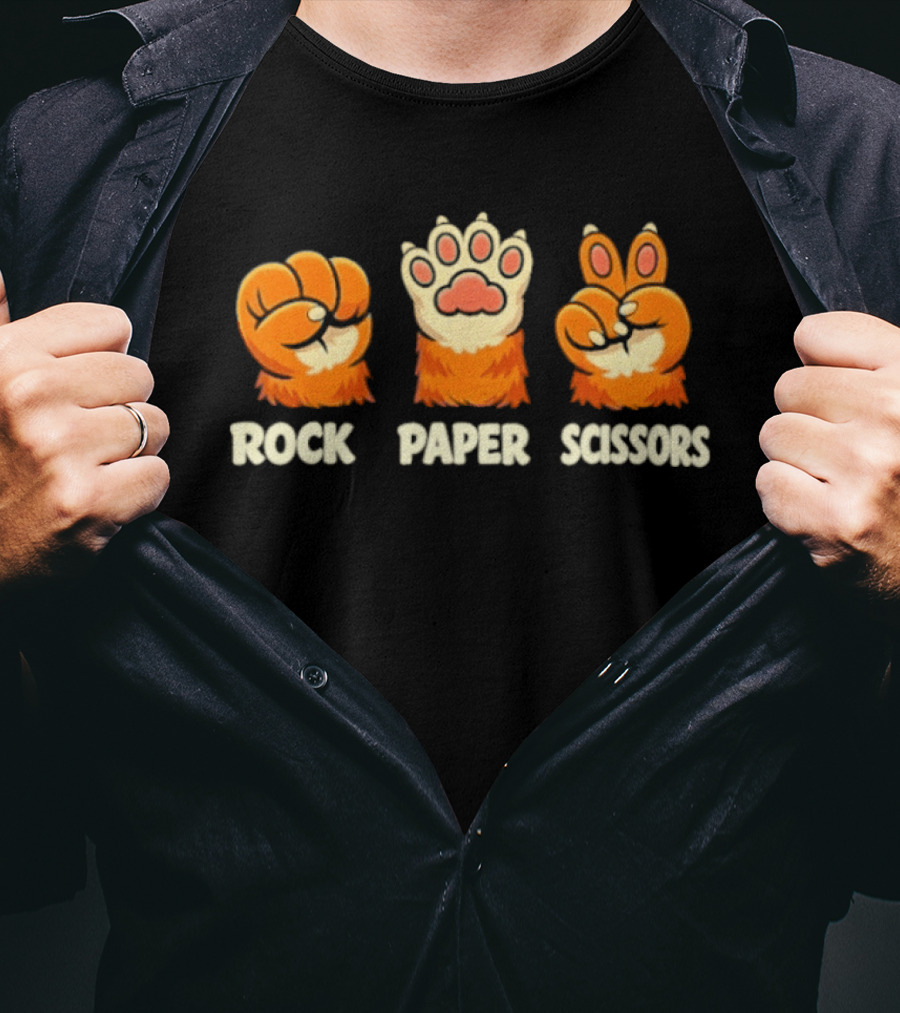 Rock Paper Scissors Cat Paw Humor Pet Lover Meme T-Shirt