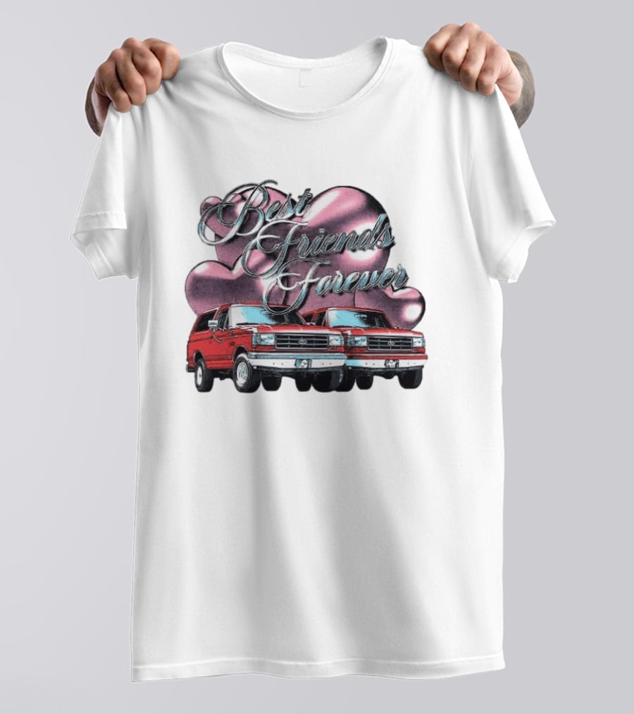 Best Friends Forever Classic Ford Cars With Pink Heart T-Shirt