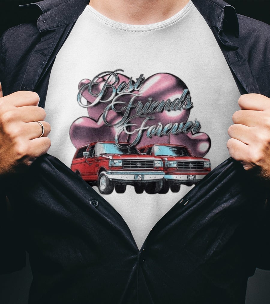 Best Friends Forever Classic Ford Cars With Pink Heart T-Shirt