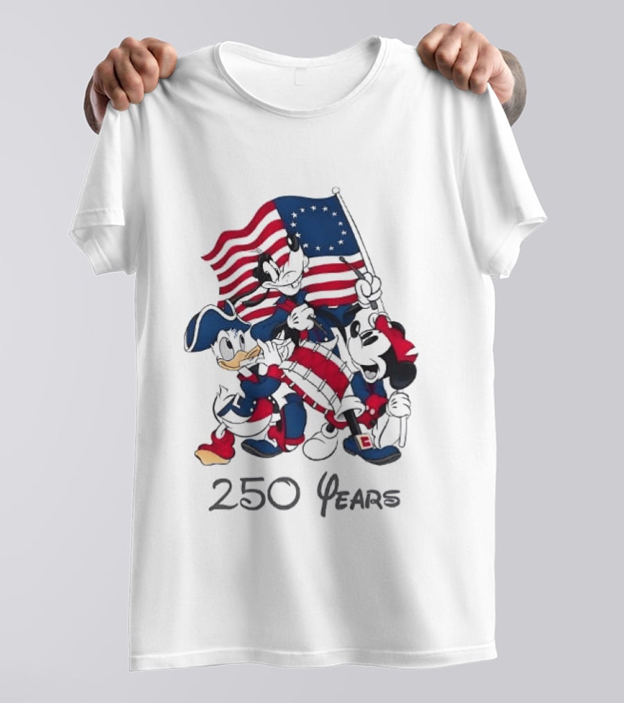 Mickey Mouse Donald Goofy 250 Years Disney Anniversary USA Flag Celebration T-Shirt