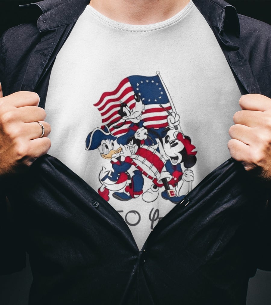 Mickey Mouse Donald Goofy 250 Years Disney Anniversary USA Flag Celebration T-Shirt