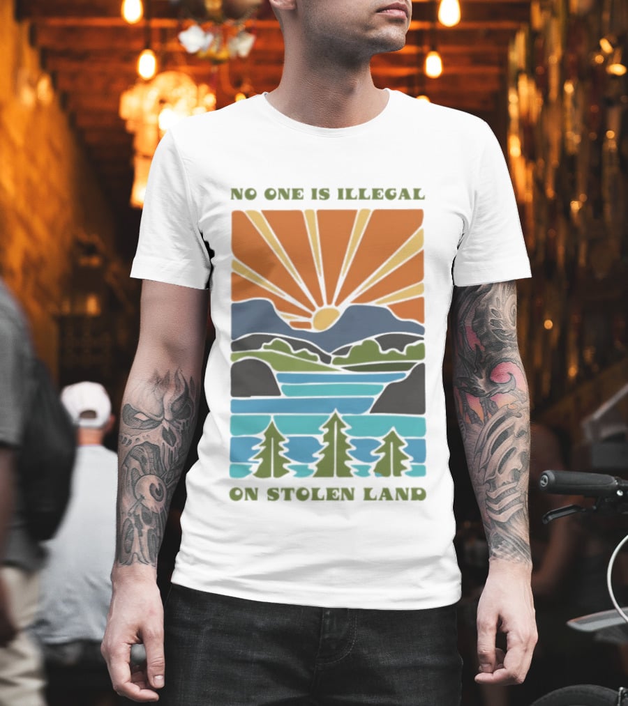 Billie Eilish No One Is Illegal On Stolen Land Sunset Scenic Mountains And Forest T-Shirt