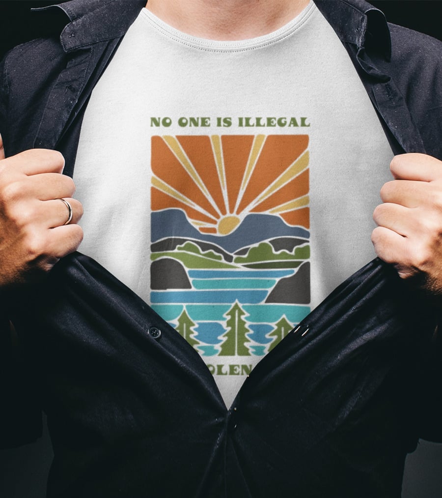 Billie Eilish No One Is Illegal On Stolen Land Sunset Scenic Mountains And Forest T-Shirt