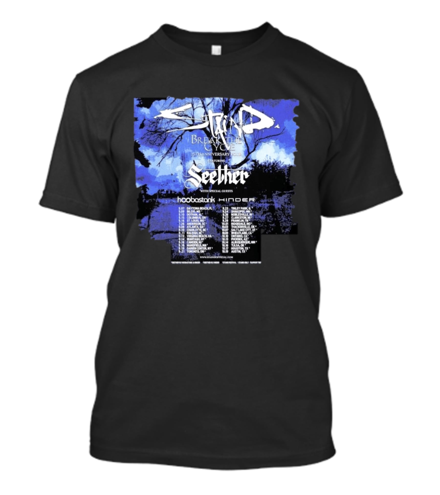 Staind Break The Cycle 25th Anniversary Tour Featuring Seether Hoobastank Hinder 2023 Dates T-Shirt
