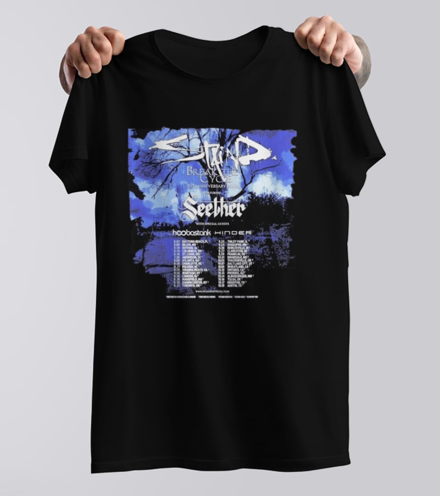 Staind Break The Cycle 25th Anniversary Tour Featuring Seether Hoobastank Hinder 2023 Dates T-Shirt
