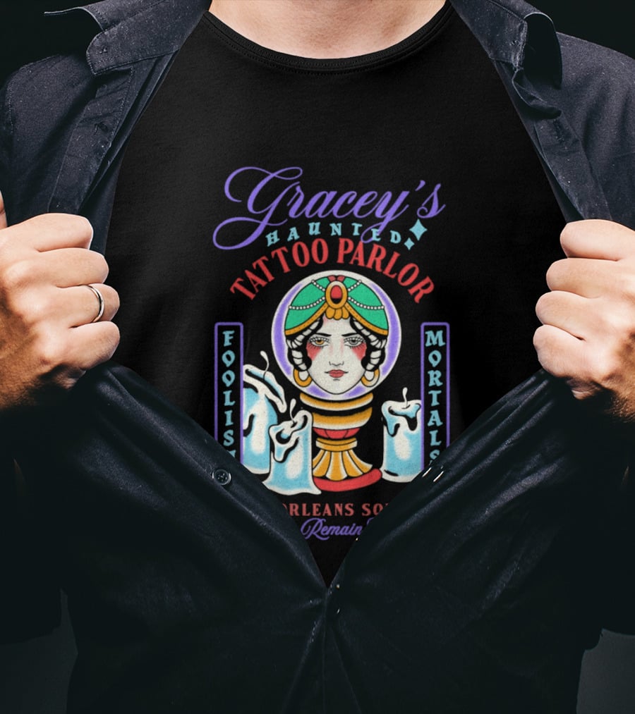 Gracey's Haunted Tattoo Parlor Leota Variant Foolish Mortals New Orleans Square T-Shirt