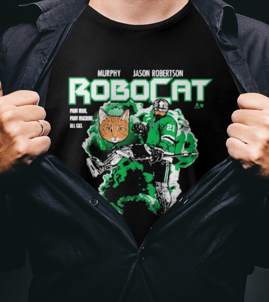 Jason Robertson RoboCat Hockey Player With Cat Head T-Shirt