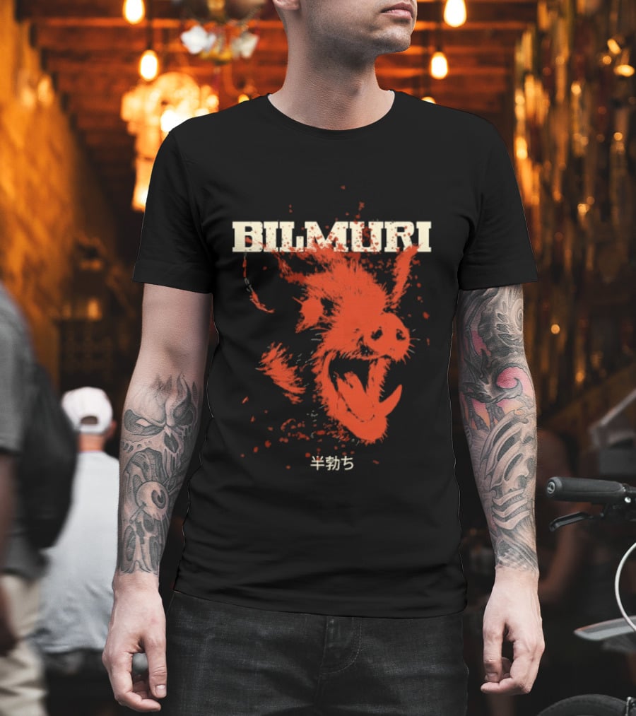 Bilmuri Splattered Hog Design With Japanese Characters T-Shirt