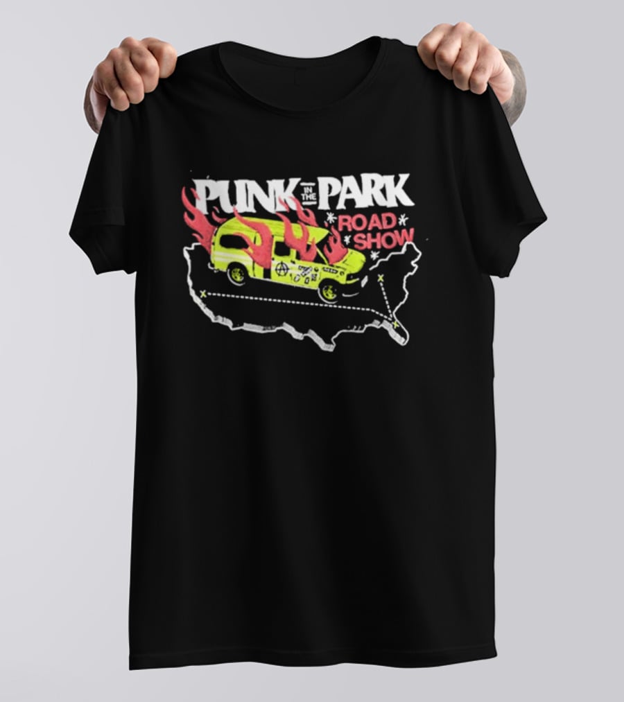 Punk In The Park Road Show 2026 Flaming Van USA Map Tour T-Shirt