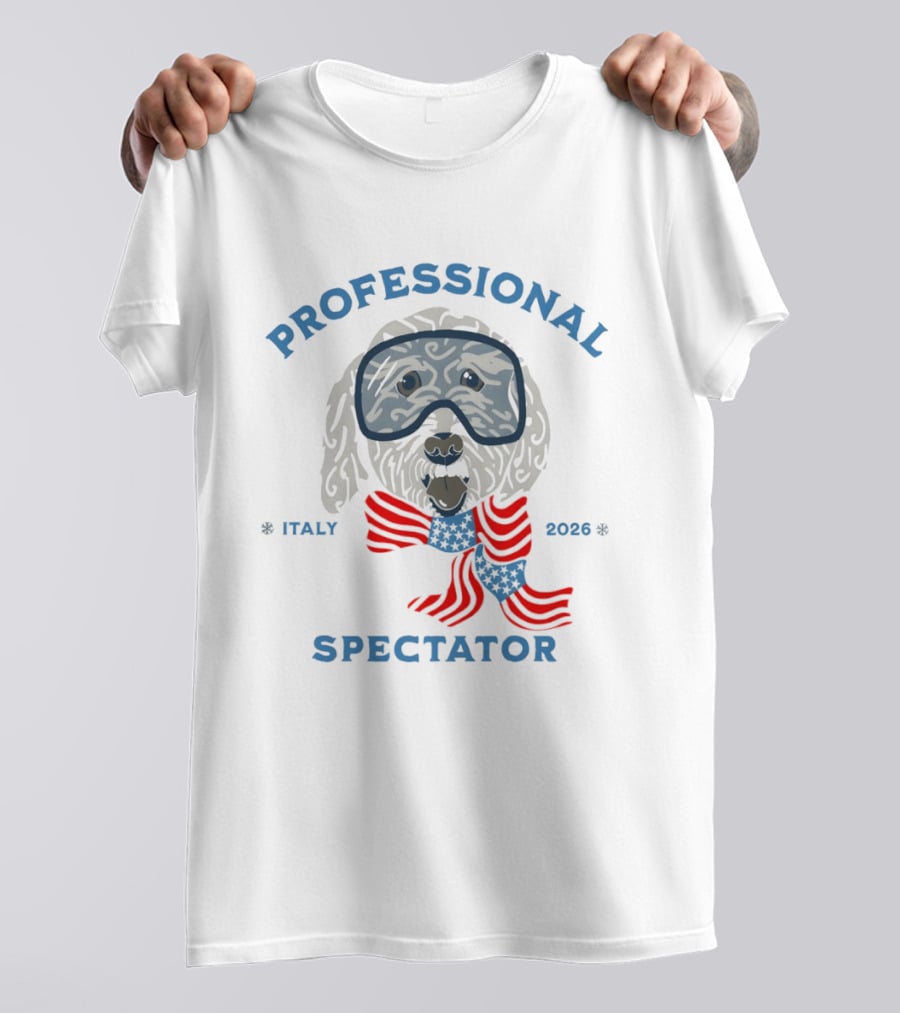 Professional Spectator Italy 2026 Winter Games Dog With Goggles And Scarf T-Shirt