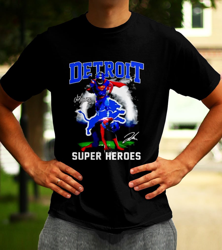 Amon Ra St. Brown Jahmyr Gibbs Superman Detroit Lions Super Heroes T-Shirt