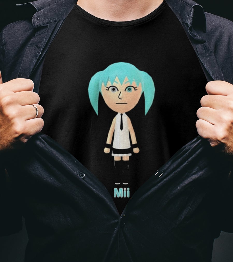 Mii Anime Character With Blue Hair And White Outfit T-Shirt